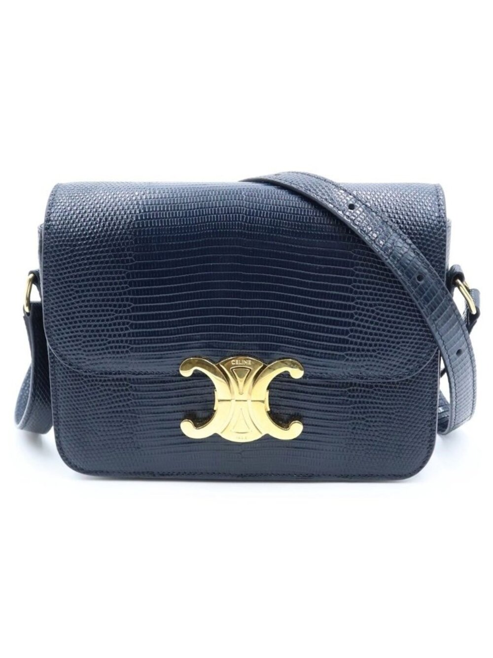 Celine Triomphe Teen Shoulder Bag Gold Navy